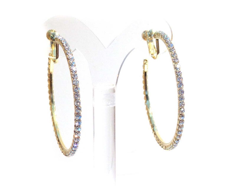 Divas Diggables Clip-on Earrings Gold Tone Crystal Hoop Earrings 2 Inch Clip Hoop Earrings for Non Pierced Ears - Image 2